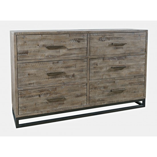 East Hampton 68" Distressed Acacia Dresser with Weathered Finish and Six Drawers