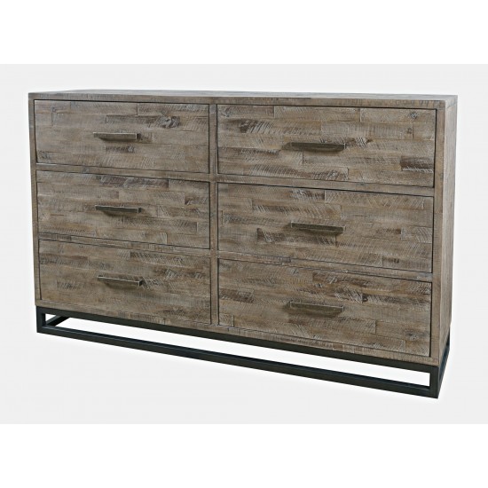 East Hampton 68" Distressed Acacia Dresser with Weathered Finish and Six Drawers