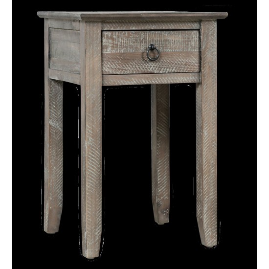 Devon Farmhouse Distressed Pine End Table - Grey Wash