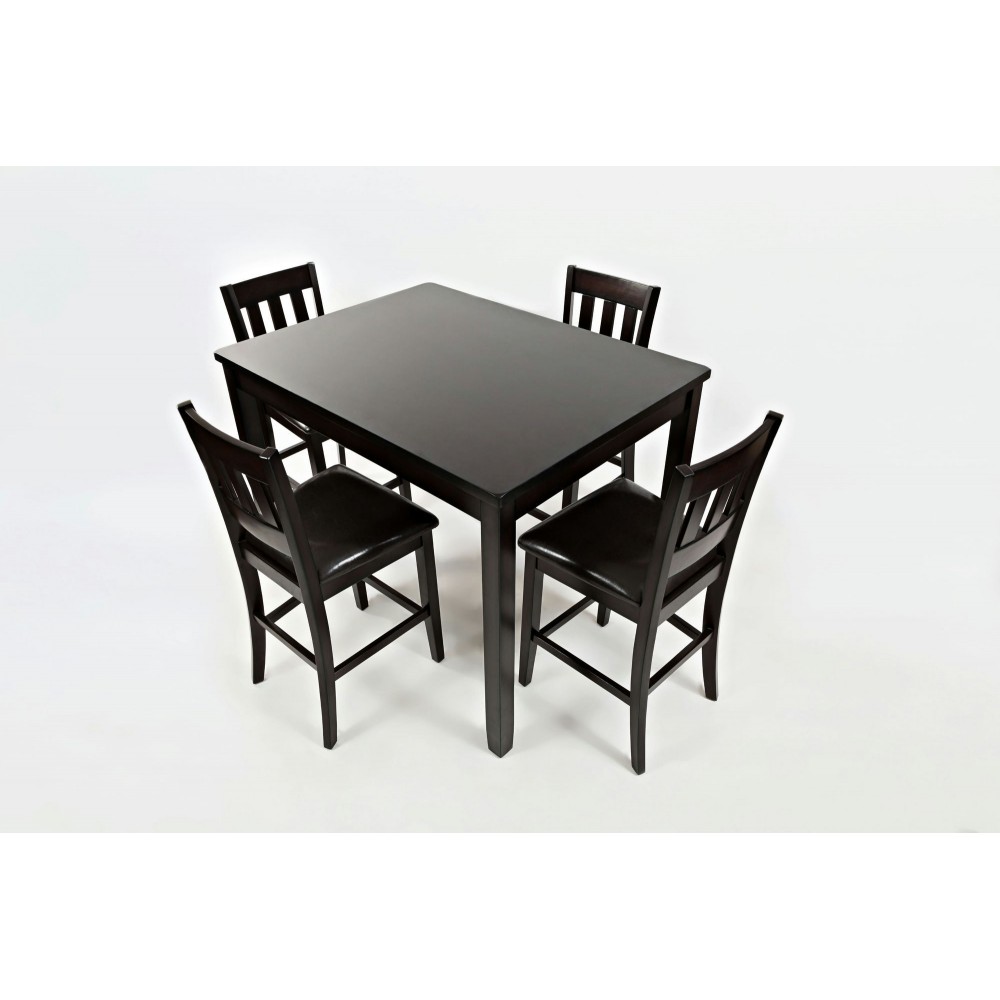 Dark Rustic Prairie Counter Height Table and Four Faux Leather Stools Dark Rustic Prairie Counter Height Table and Four Faux Leather Stools
