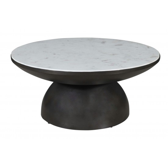 Circularity Modern Luxury Marble and Iron 35" Round Pedestal Coffee Table