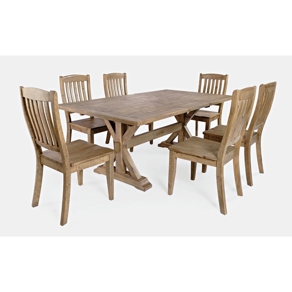 Carlyle Crossing Solid Pine 78" Seven-Piece Dining Set with Slat Chairs