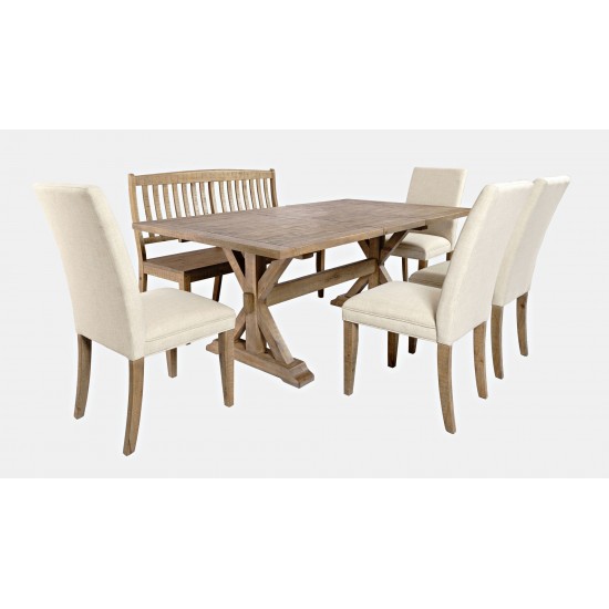 Carlyle Crossing Pine 78" Six-Piece Dining Set with Bench and Upholstered Chairs