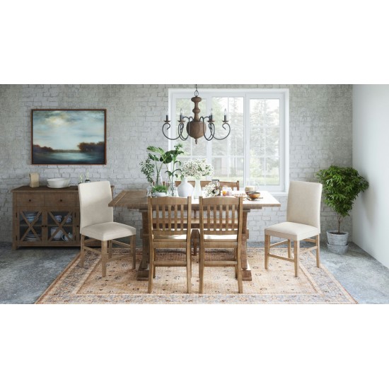 Carlyle Crossing Pine 78" Six-Piece Dining Set with Bench and Upholstered Chairs