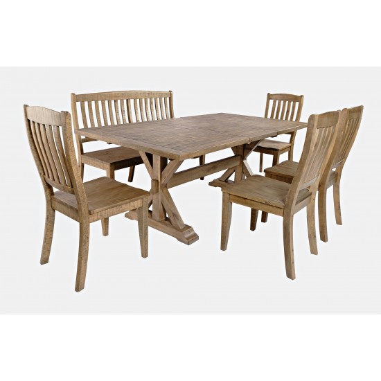 Carlyle Crossing Solid Pine 78" Six-Piece Dining Set with Bench and Slat Chairs