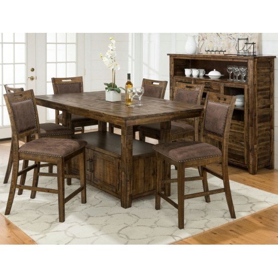 Cannon Valley Rustic Industrial Brown 72" Table + 6 Upholstered Dining Chairs