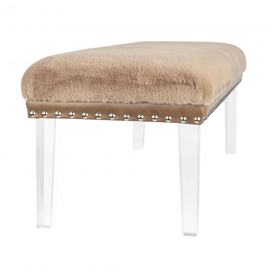 Brianna Modern Luxury Faux Fur Upholstered Bench with Clear Legs - Mink
