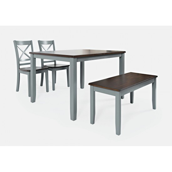 Asbury Park Acacia Farmhouse 4-Pack Dining Set - Table with 2 Chairs and Bench