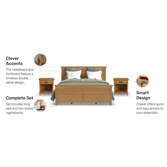 Oak Park King Bed and Two Nightstands Brown by homestyles
