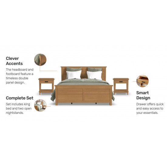 Oak Park King Bed and Two Nightstands by homestyles -Brown