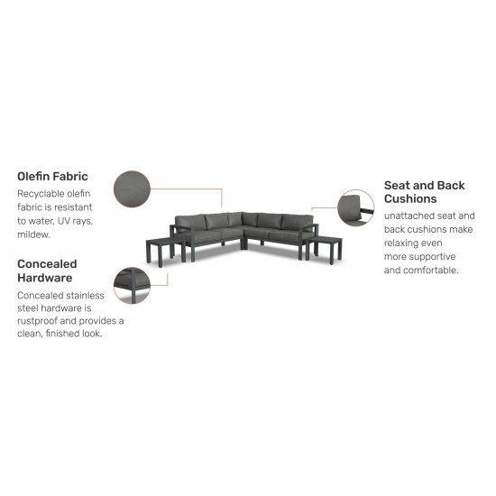 Grayton 5 Seat Sectional with 2 End Tables in Gray by homestyles