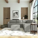 Flex 5-Seat Sectional with Narrow Arm and Storage Ottoman Pebble by homestyles