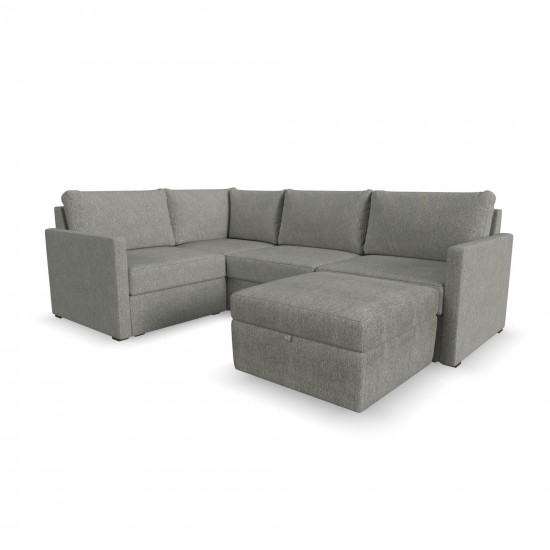 Flex 4-Seat Sectional with Narrow Arm and Storage Ottoman Pebble by homestyles