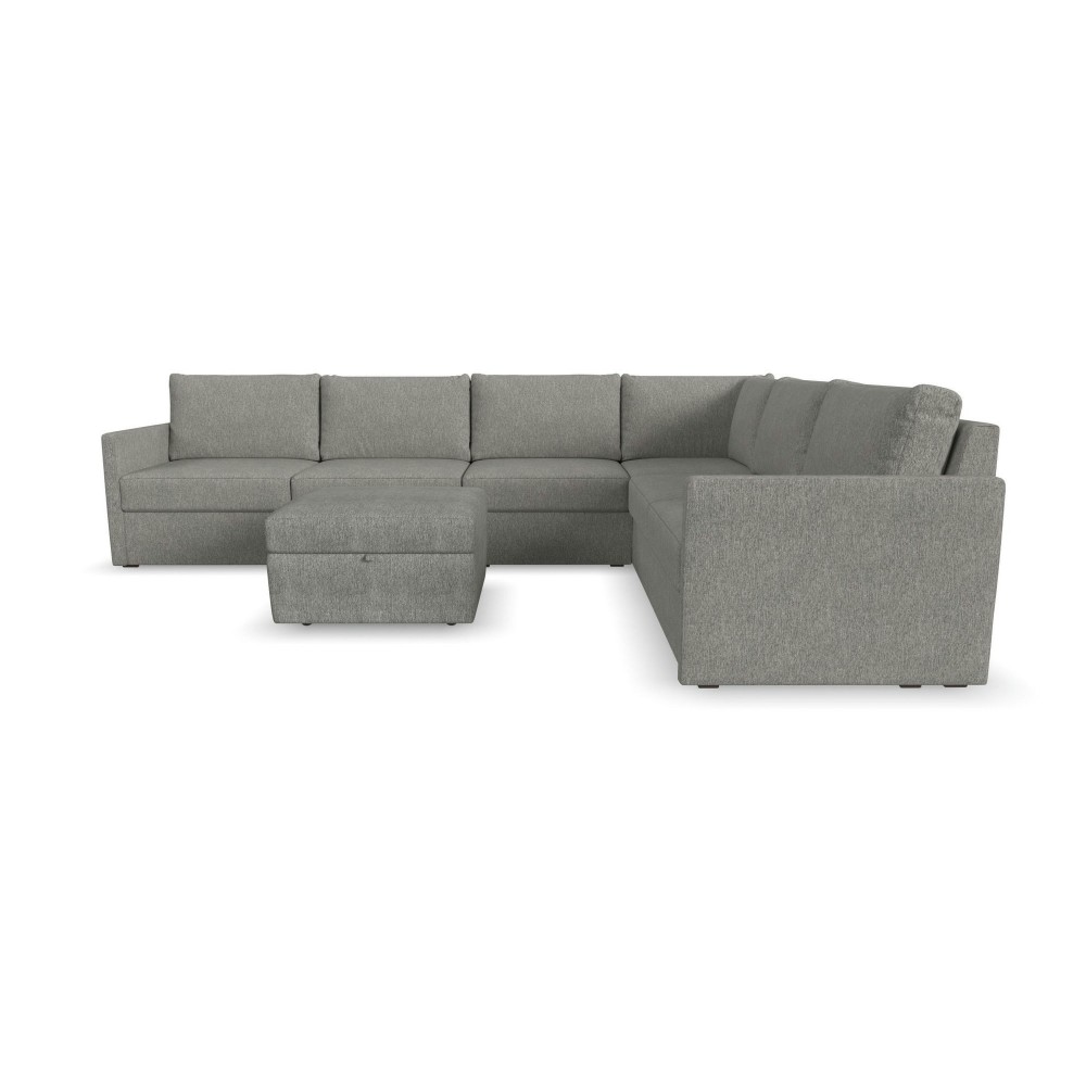 Flex 6-Seat Sectional with Narrow Arm and Storage Ottoman Pebble by homestyles