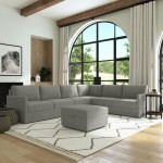 Flex 6-Seat Sectional with Narrow Arm and Storage Ottoman Pebble by homestyles