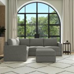 Flex 4-Seat Sectional with Narrow Arm and Ottoman in Pebble by homestyles