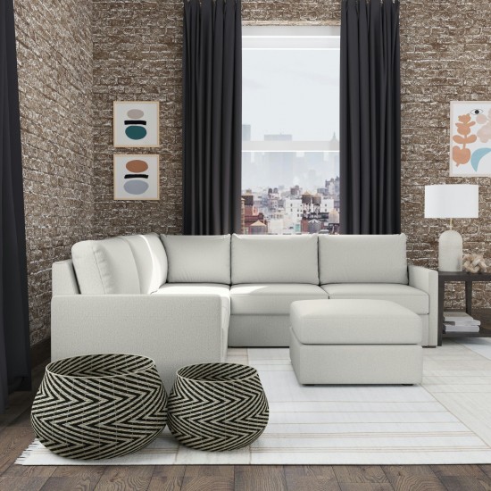 Flex 5-Seat Sectional with Narrow Arm and Ottoman in Frost by homestyles