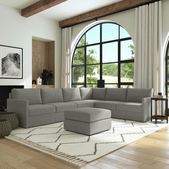 Flex 6-Seat Sectional with Narrow Arm and Ottoman in Pebble by homestyles