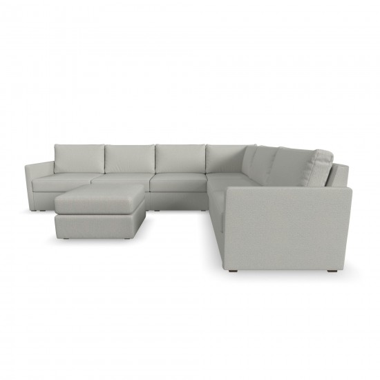 Flex 6-Seat Sectional with Narrow Arm and Ottoman in Frost by homestyles