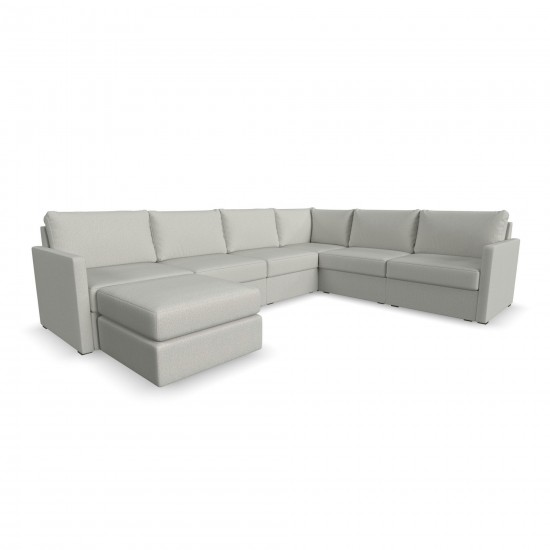 Flex 6-Seat Sectional with Narrow Arm and Ottoman in Frost by homestyles