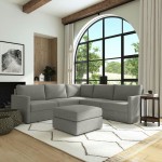 Flex 5-Seat Sectional with Narrow Arm and Ottoman in Pebble by homestyles