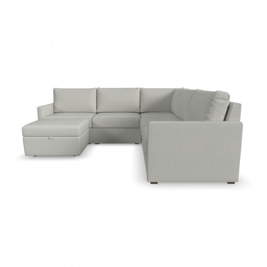 Flex 5-Seat Sectional with Narrow Arm and Storage Ottoman in Frost by homestyles