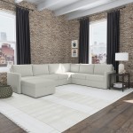 Flex 6-Seat Sectional with Narrow Arm and Storage Ottoman in Frost by homestyles