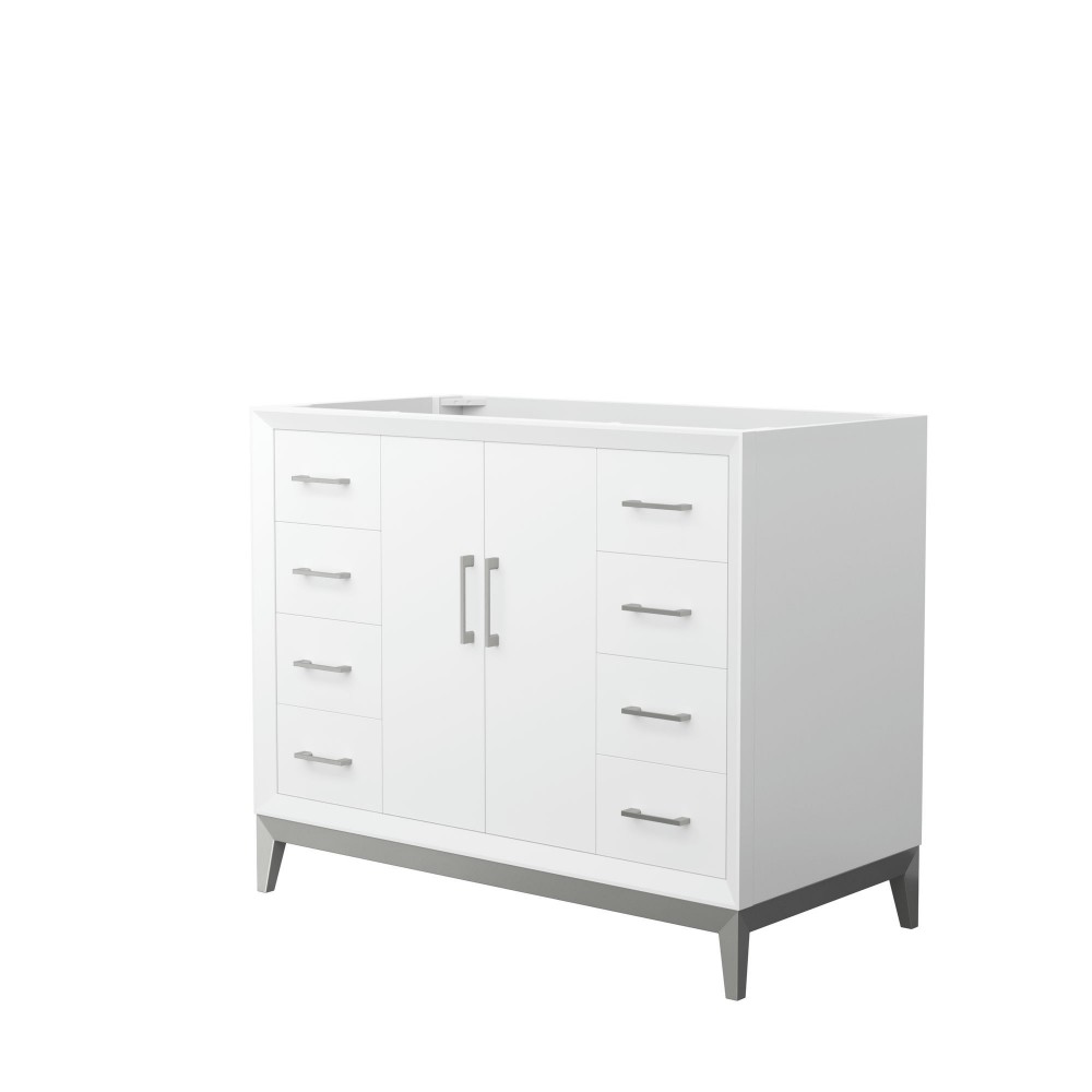 Amici 42 Inch Single Bathroom Vanity in White, No Sink, Brushed Nickel Trim Amici 42 Inch Single Bathroom Vanity in White, No Sink, Brushed Nickel Trim