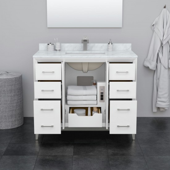 Amici 42 Inch Single Bathroom Vanity in White, No Sink, Satin Bronze Trim