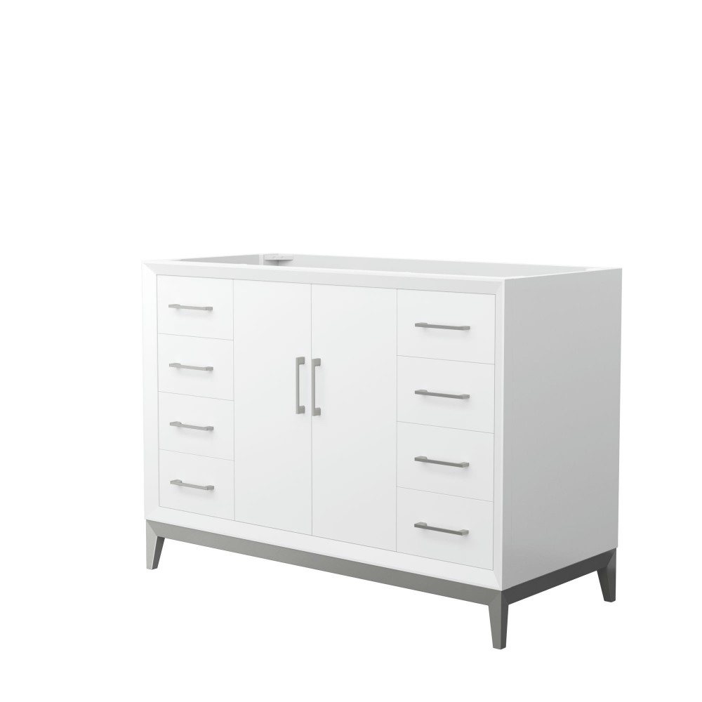 Amici 48 Inch Single Bathroom Vanity in White, No Sink, Brushed Nickel Trim