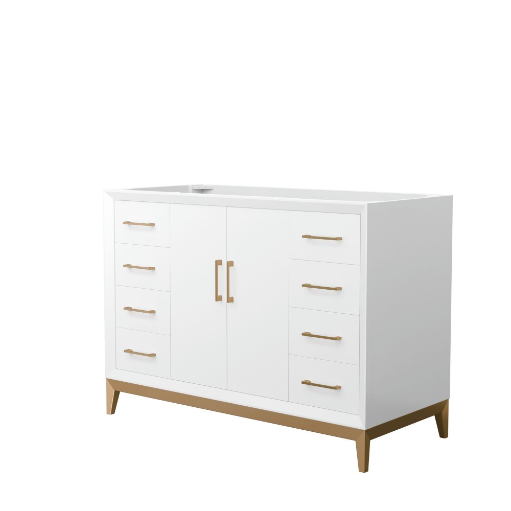 Amici 48 Inch Single Bathroom Vanity in White, No Sink, Satin Bronze Trim