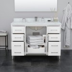 Amici 48 Inch Single Bathroom Vanity in White, No Sink, Satin Bronze Trim