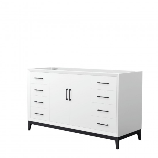 Amici 60 Inch Single Bathroom Vanity in White, No Sink, Matte Black Trim