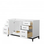 Amici 60 Inch Single Bathroom Vanity in White, No Sink, Matte Black Trim