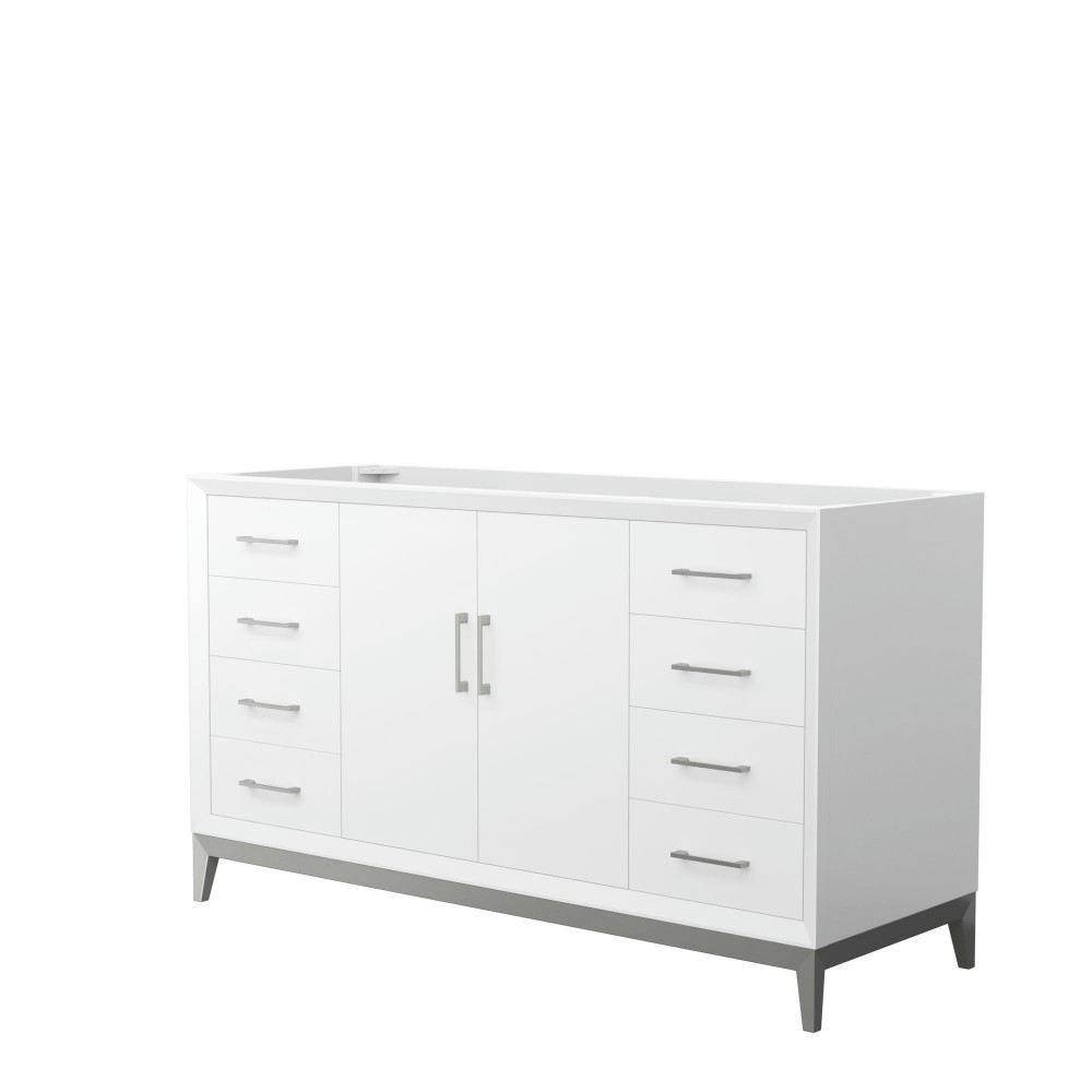 Amici 60 Inch Single Bathroom Vanity in White, No Sink, Brushed Nickel Trim