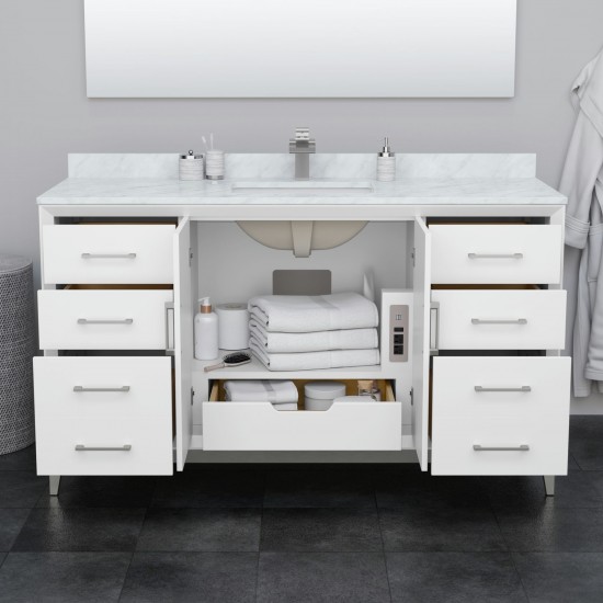 Amici 60 Inch Single Bathroom Vanity in White, No Sink, Brushed Nickel Trim