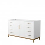 Amici 60 Inch Single Bathroom Vanity in White, No Sink, Satin Bronze Trim