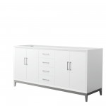 Amici 72 Inch Double Bathroom Vanity in White, No Sink, Brushed Nickel Trim