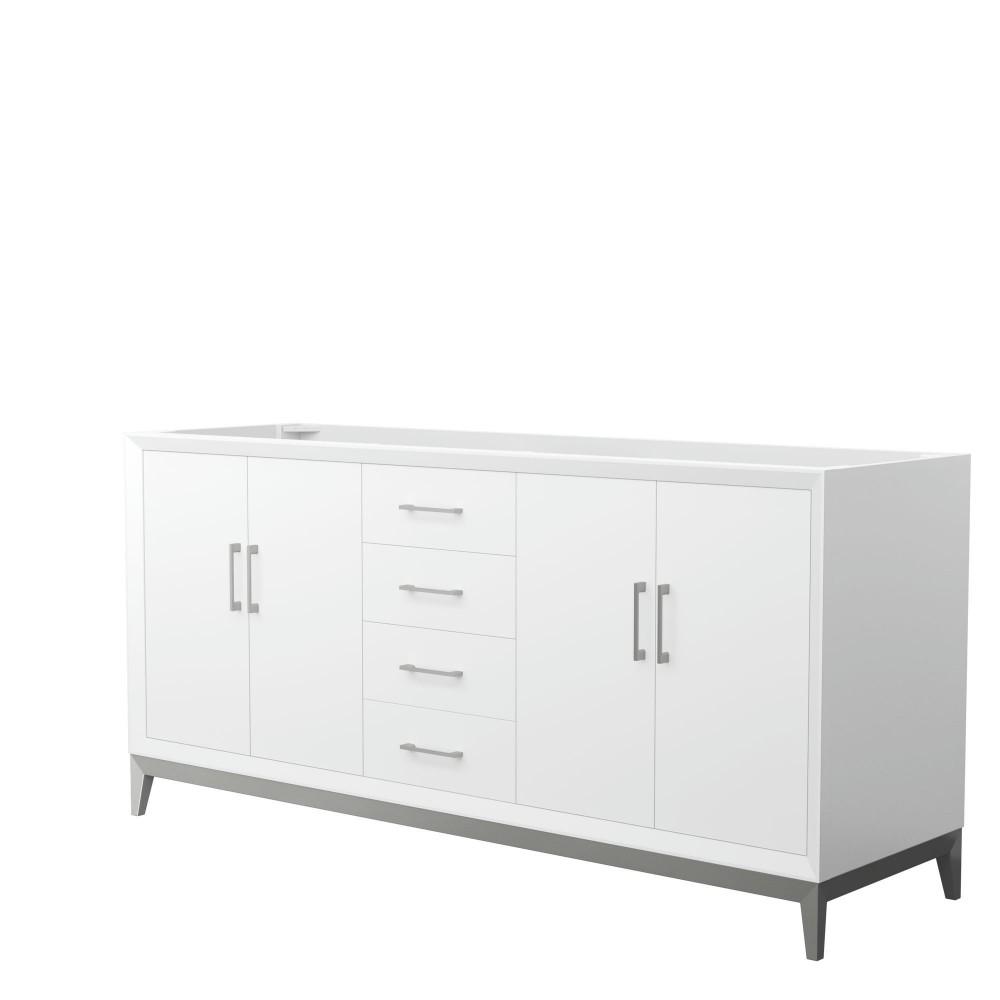 Amici 72 Inch Double Bathroom Vanity in White, No Sink, Brushed Nickel Trim