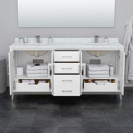 Amici 72 Inch Double Bathroom Vanity in White, No Sink, Brushed Nickel Trim