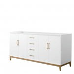 Amici 72 Inch Double Bathroom Vanity in White, No Sink, Satin Bronze Trim