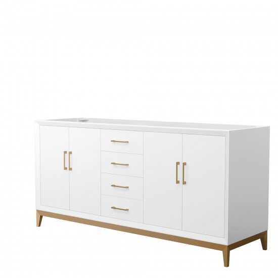 Amici 72 Inch Double Bathroom Vanity in White, No Sink, Satin Bronze Trim