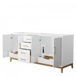 Amici 72 Inch Double Bathroom Vanity in White, No Sink, Satin Bronze Trim