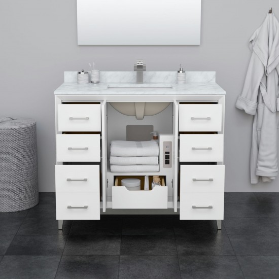 Amici 42 Inch Bathroom Vanity, Carrara Marble Countertop, Brushed Nickel Trim