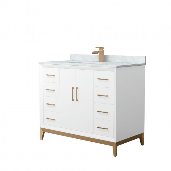 Amici 42 Inch Single Bathroom Vanity, Carrara Marble Countertop, Bronze Trim