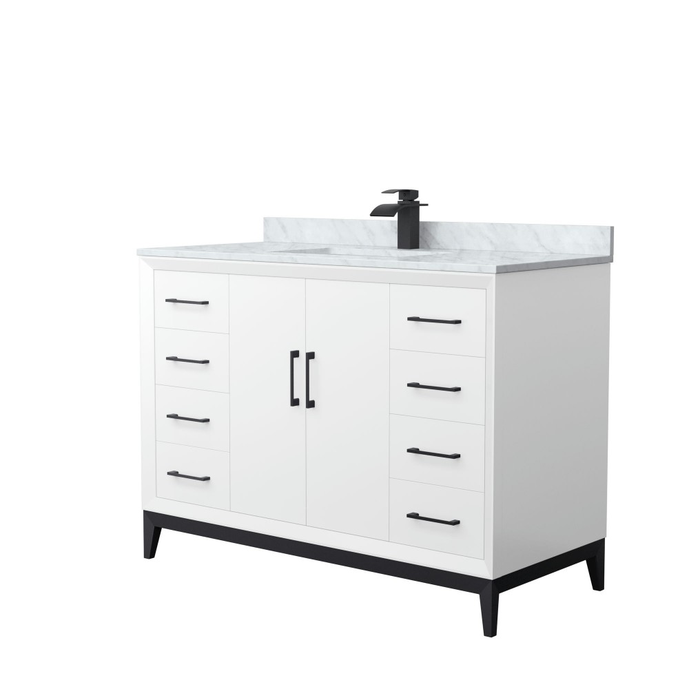 Amici 48 Inch Single Bathroom Vanity, Carrara Marble Countertop, Black Trim