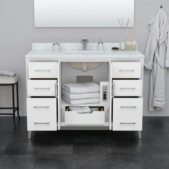 Amici 48 Inch Single Bathroom Vanity, Carrara Marble Countertop, Black Trim