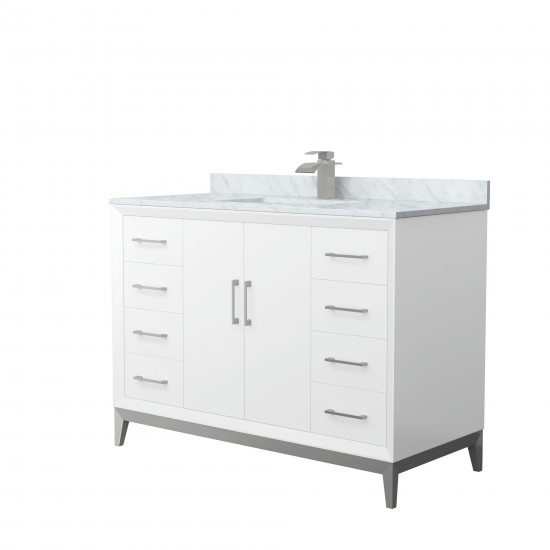 Amici 48 Inch Bathroom Vanity, Carrara Marble Countertop, Brushed Nickel Trim