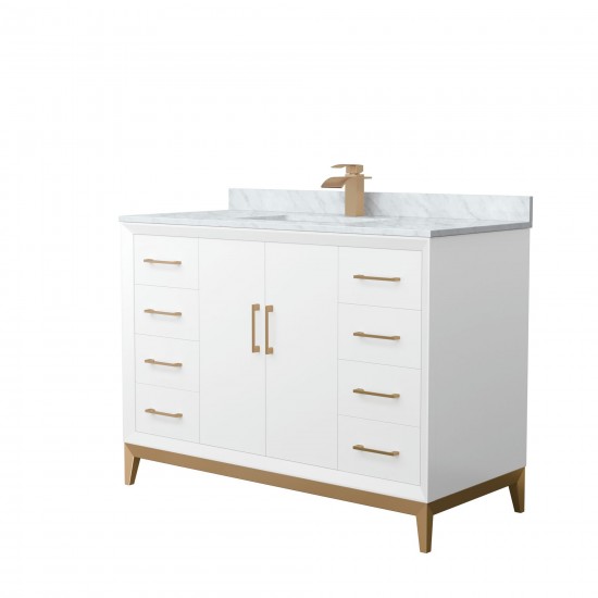 Amici 48 Inch Single Bathroom Vanity, Carrara Marble Countertop, Bronze Trim