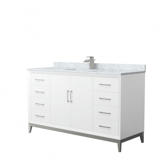 Amici 60 Inch Bathroom Vanity, Carrara Marble Countertop, Brushed Nickel Trim